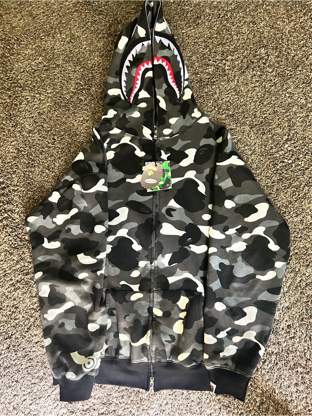 Bape Kids Shark Camo Zip Hoodie - Black, Gray, White